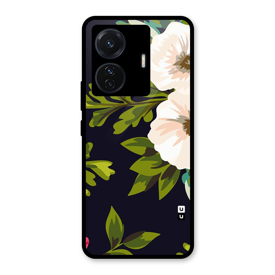 Floral Leaves Glass Back Case for Vivo T1 Pro