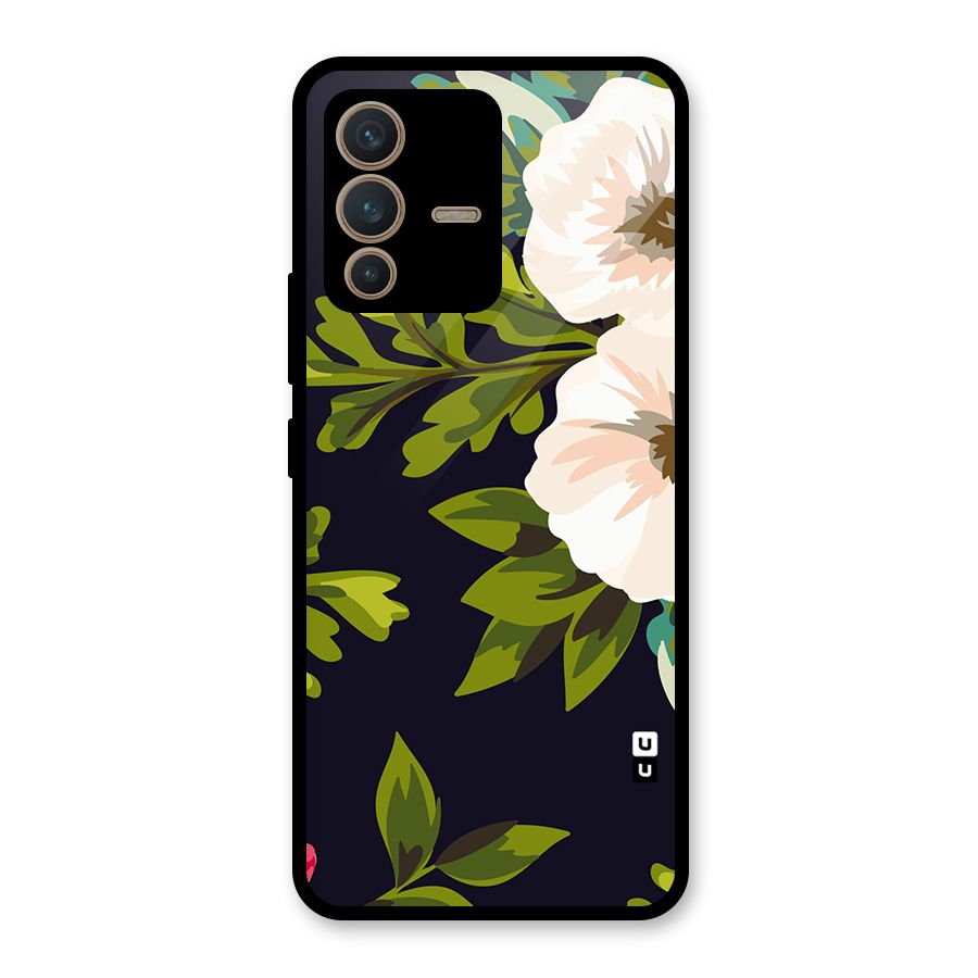 Floral Leaves Glass Back Case for Vivo V23 5G