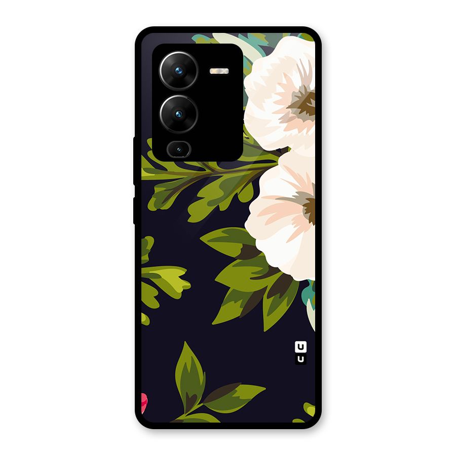 Floral Leaves Glass Back Case for Vivo V25 Pro