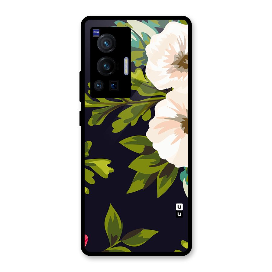 Floral Leaves Glass Back Case for Vivo X70 Pro