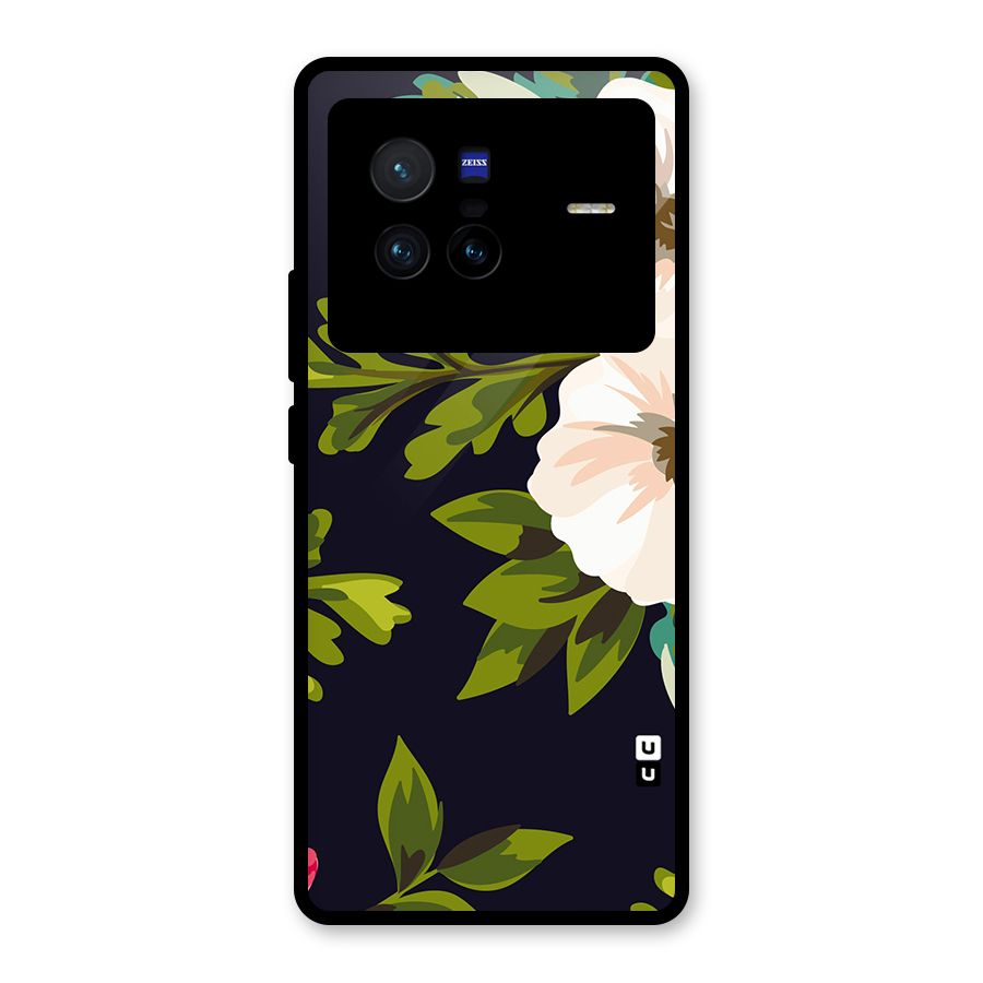 Floral Leaves Glass Back Case for Vivo X80