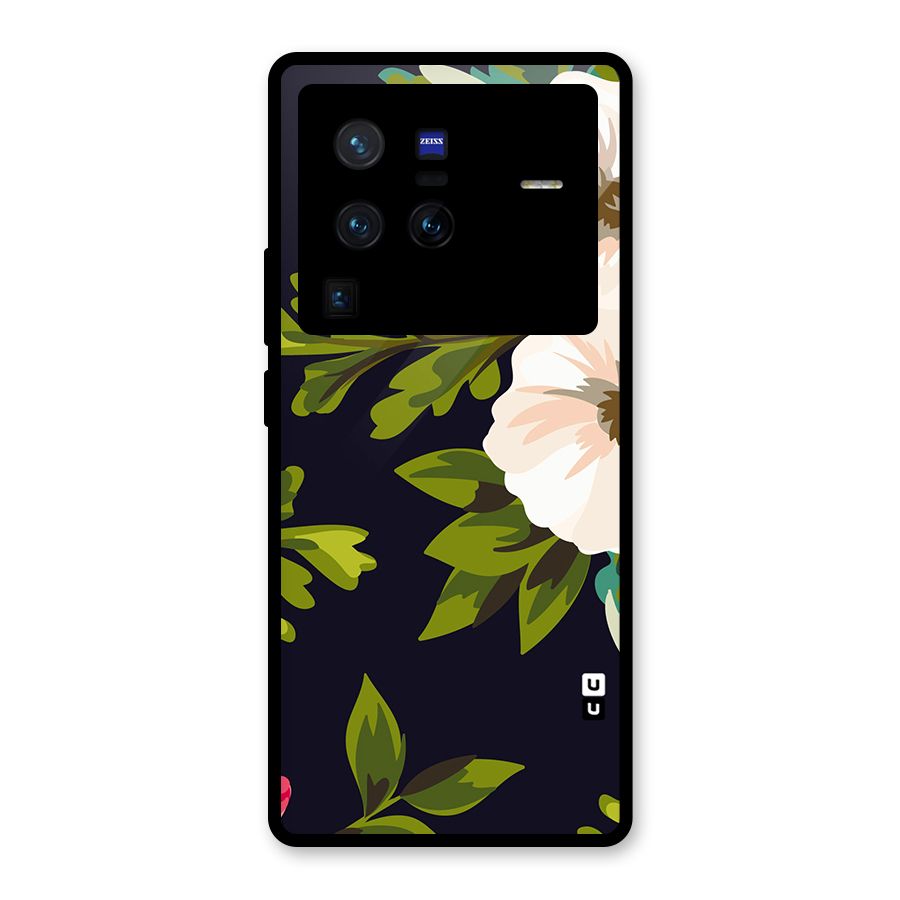 Floral Leaves Glass Back Case for Vivo X80 Pro