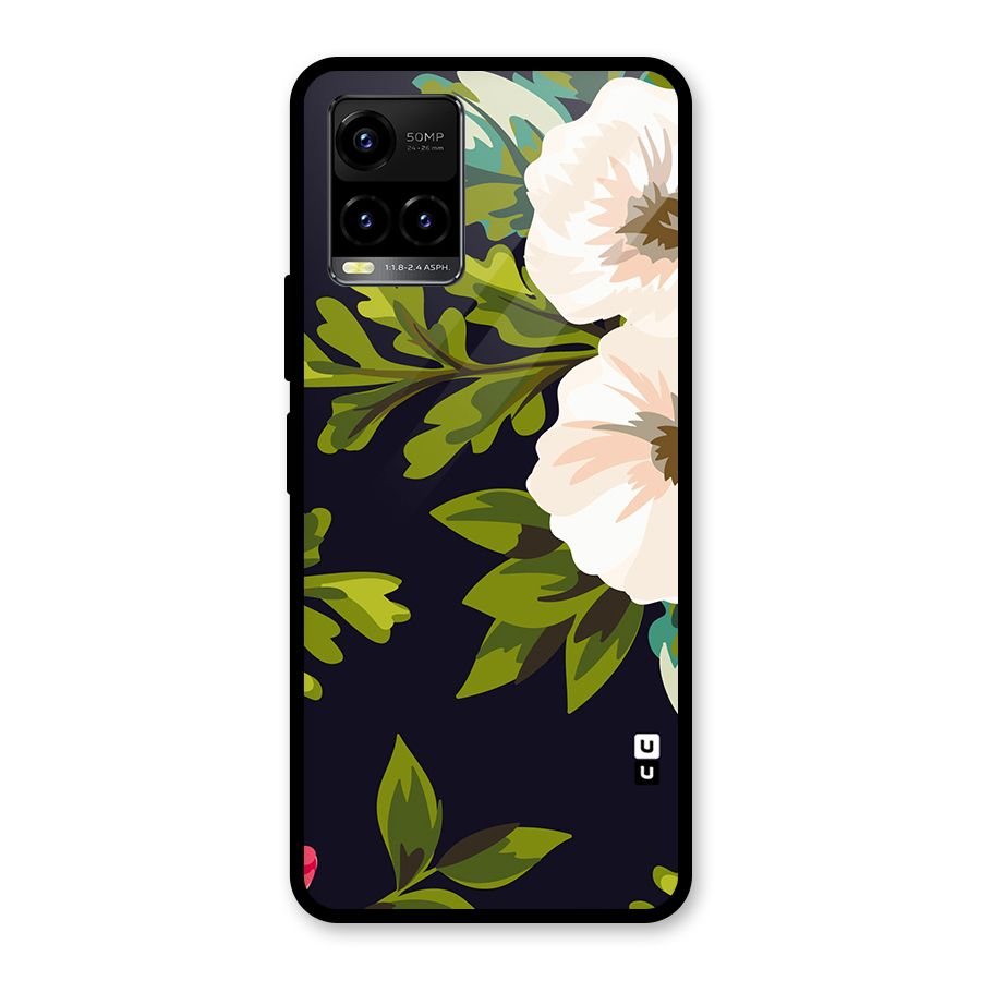 Floral Leaves Glass Back Case for Vivo Y21T