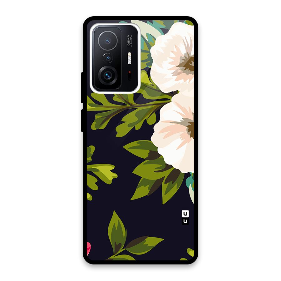 Floral Leaves Glass Back Case for Xiaomi 11T Pro