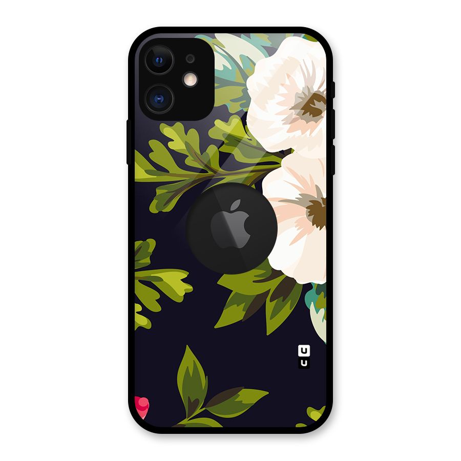Floral Leaves Glass Back Case for iPhone 11 Logo Cut
