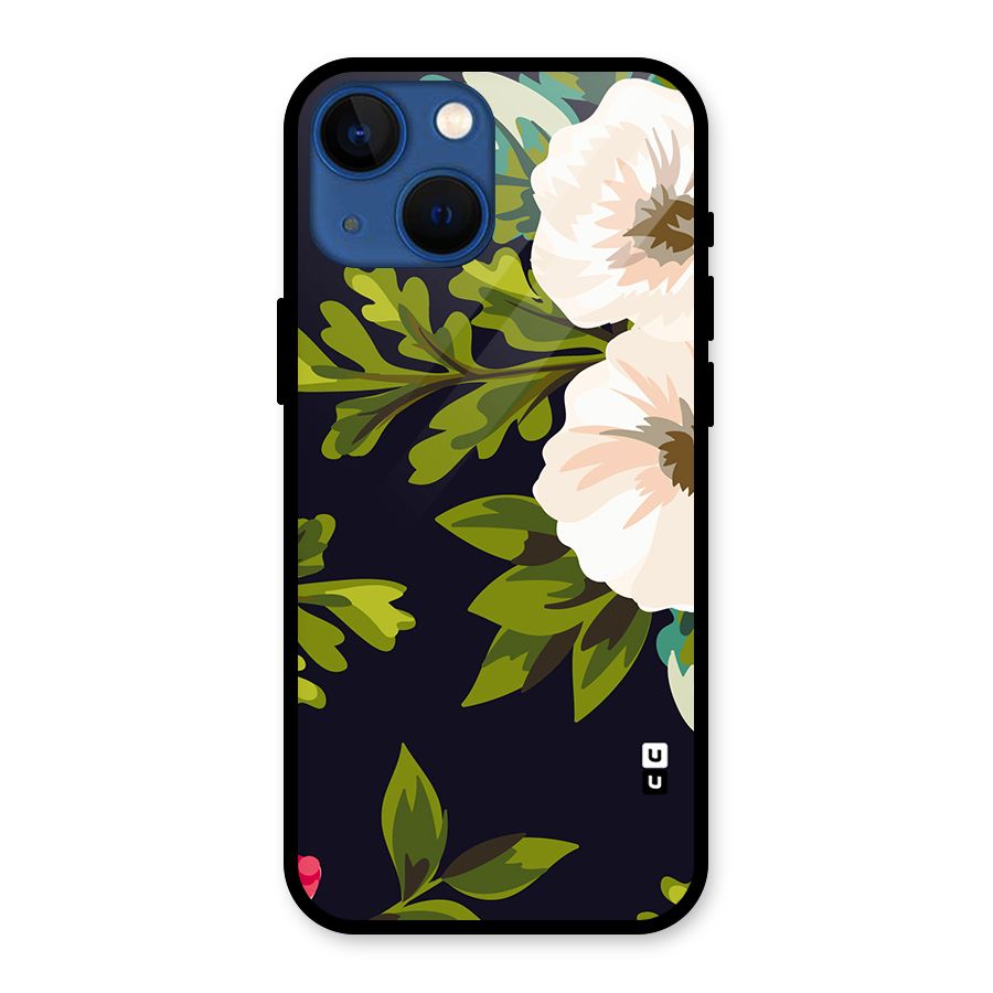 Floral Leaves Glass Back Case for iPhone 13 Mini