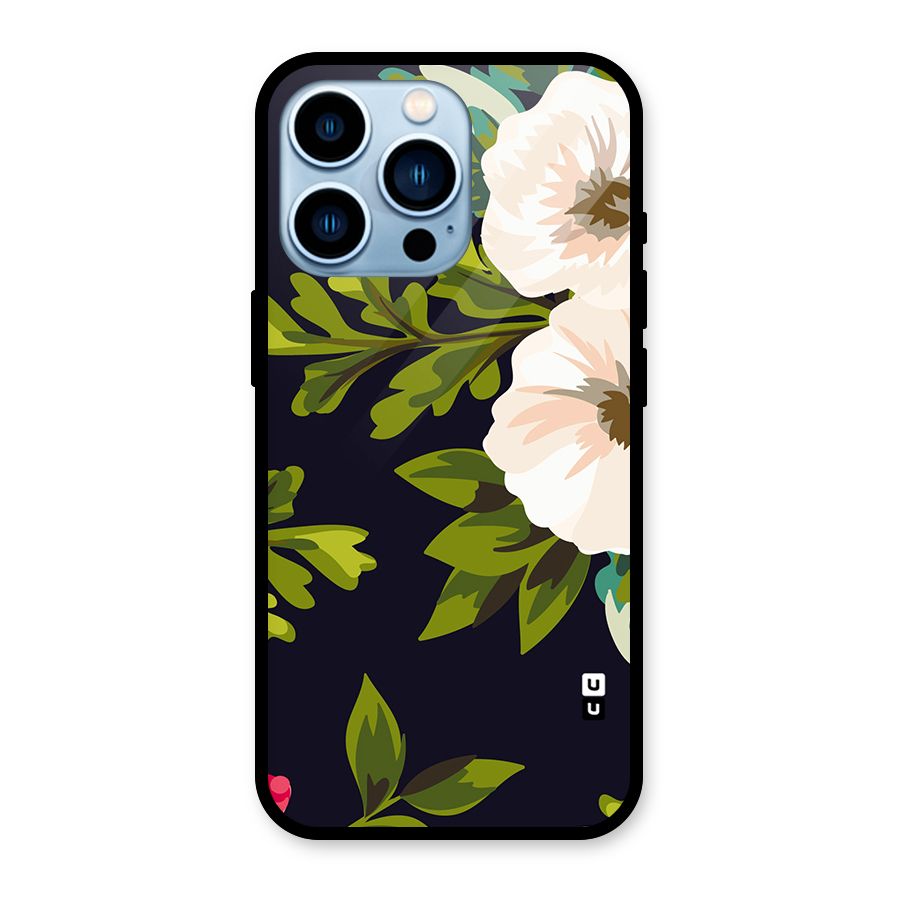 Floral Leaves Glass Back Case for iPhone 13 Pro