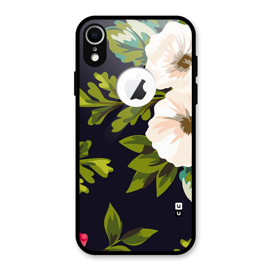 Floral Leaves Glass Back Case for iPhone XR Logo Cut
