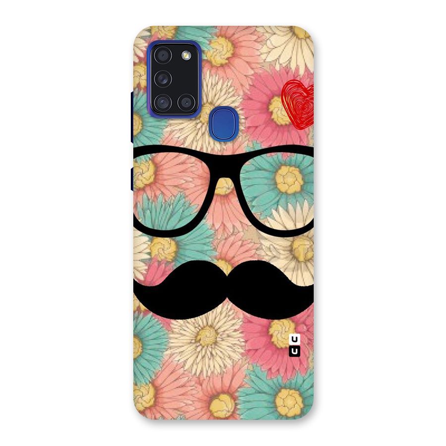 Floral Moustache Back Case for Galaxy A21s