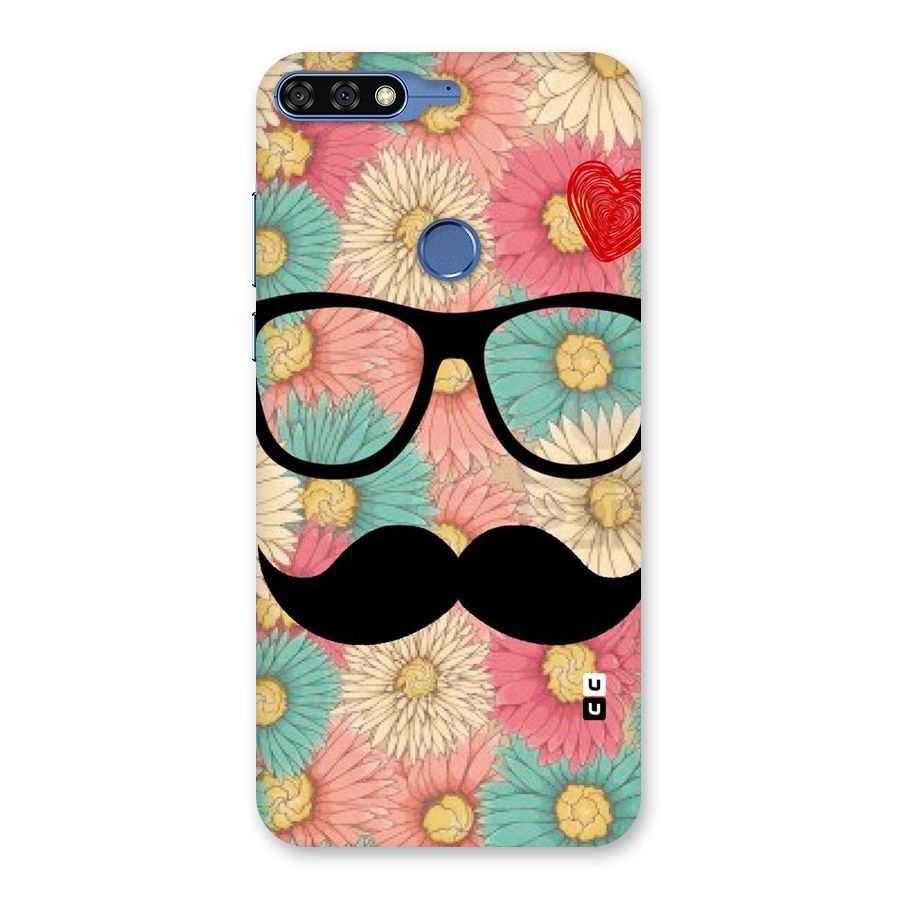Floral Moustache Back Case for Honor 7C