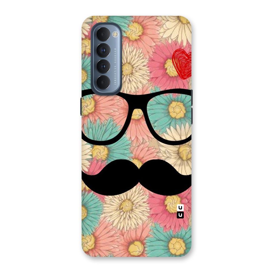 Floral Moustache Back Case for Reno4 Pro