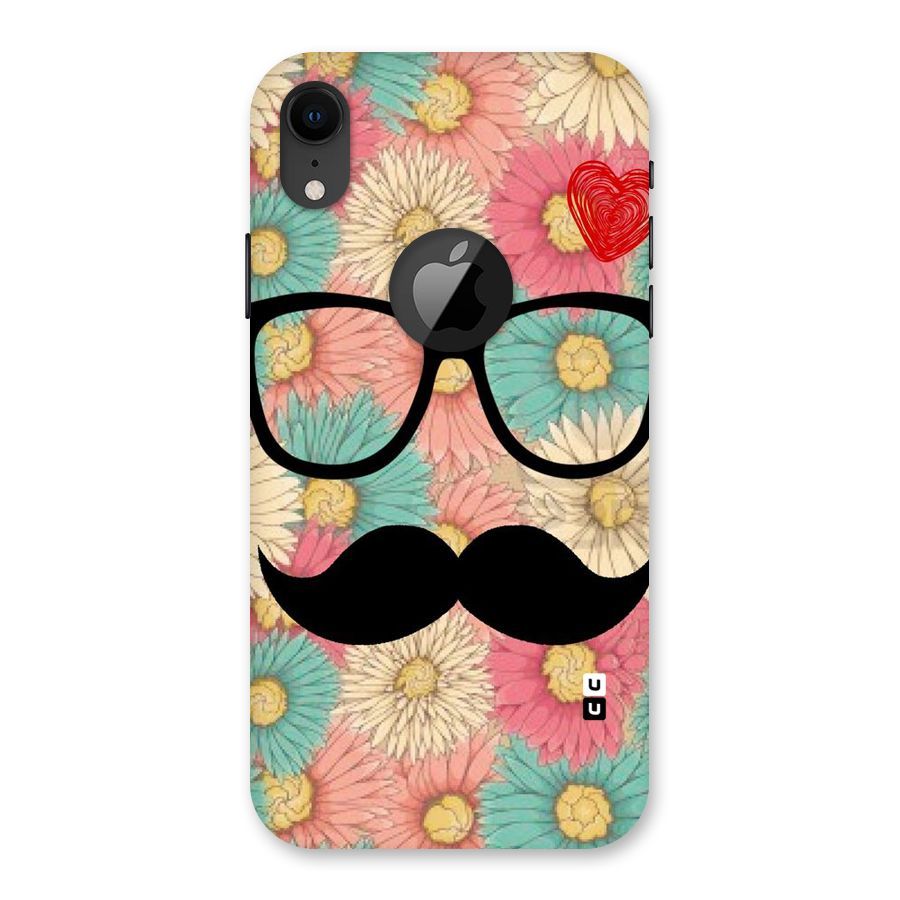 Floral Moustache Back Case for iPhone XR Logo Cut