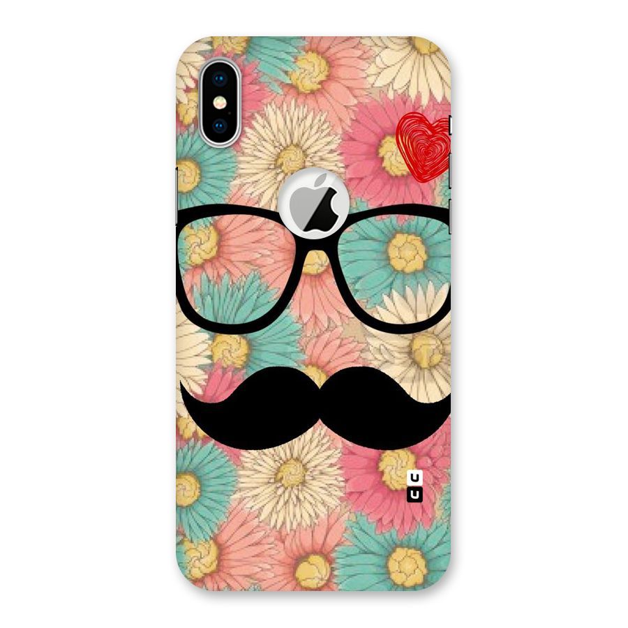 Floral Moustache Back Case for iPhone XS Logo Cut