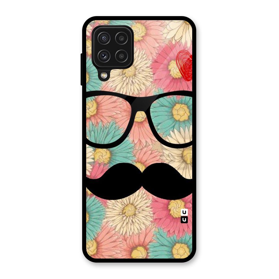 Floral Moustache Glass Back Case for Galaxy A22 4G