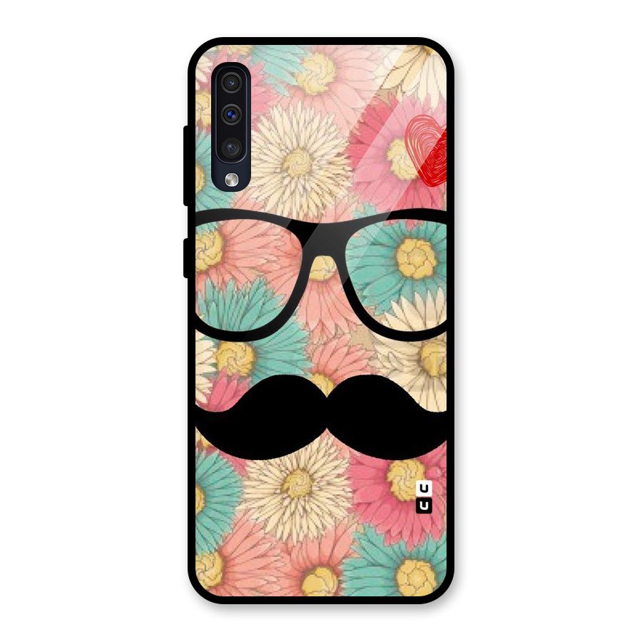 Floral Moustache Glass Back Case for Galaxy A50