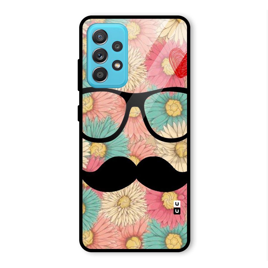 Floral Moustache Glass Back Case for Galaxy A52s 5G