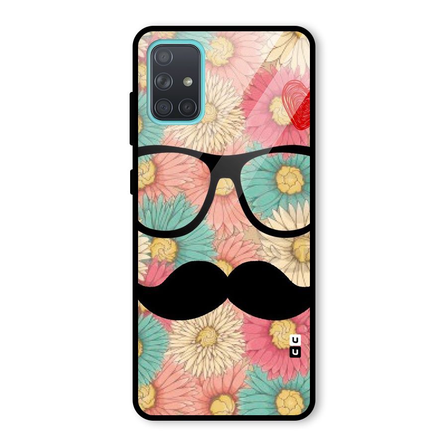 Floral Moustache Glass Back Case for Galaxy A71