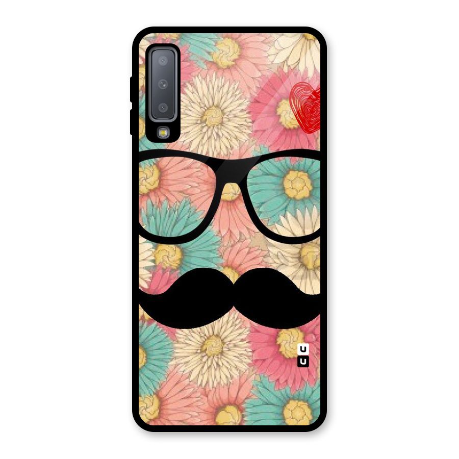 Floral Moustache Glass Back Case for Galaxy A7 (2018)