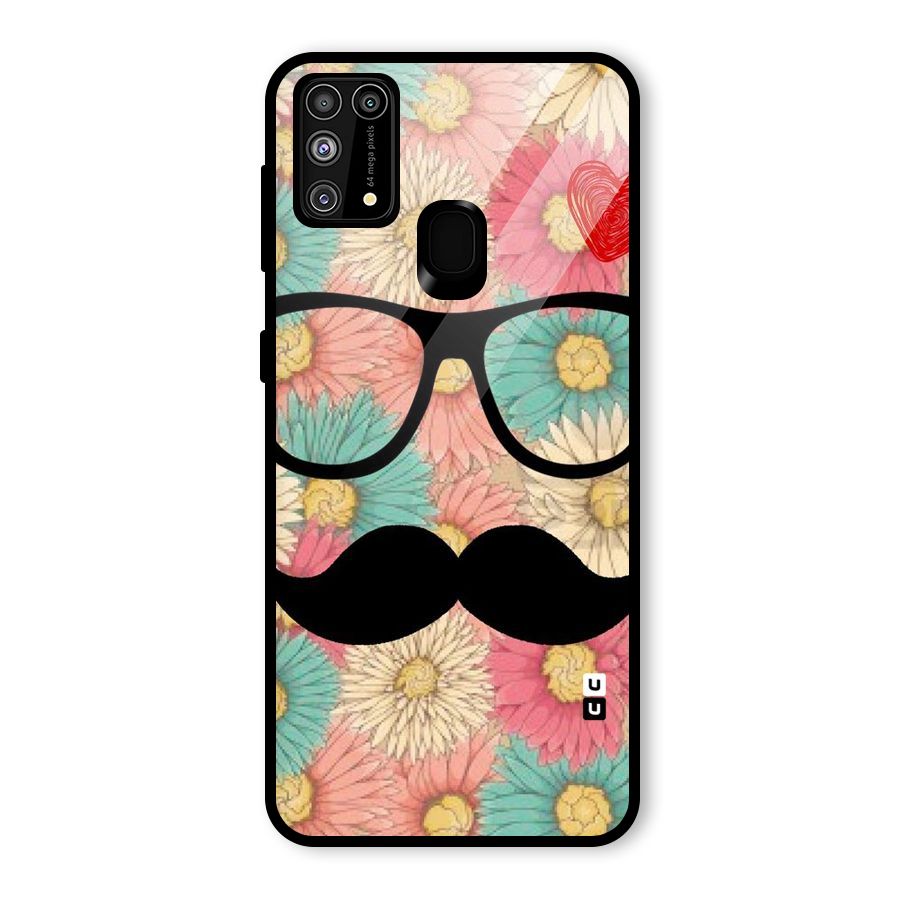 Floral Moustache Glass Back Case for Galaxy F41