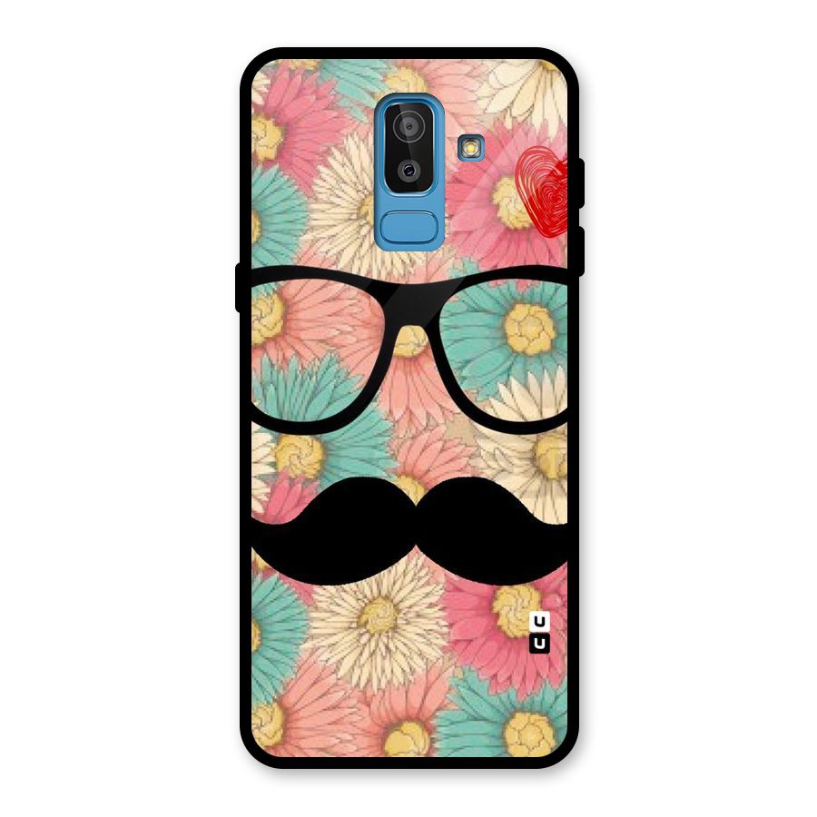 Floral Moustache Glass Back Case for Galaxy J8