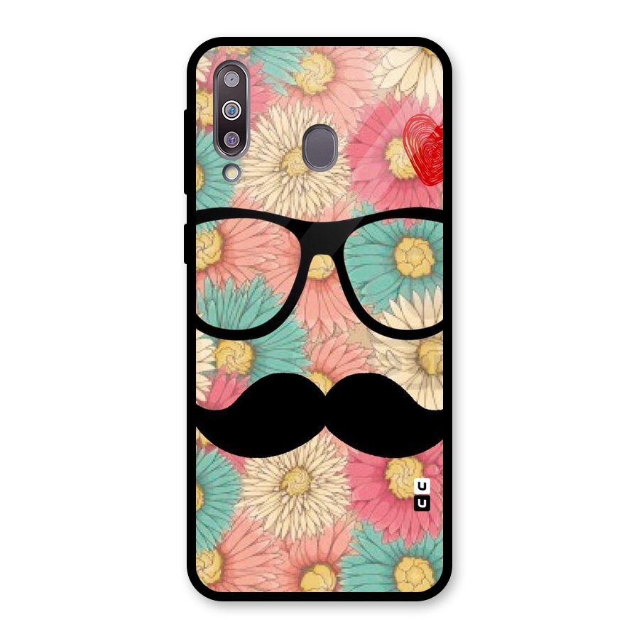 Floral Moustache Glass Back Case for Galaxy M30