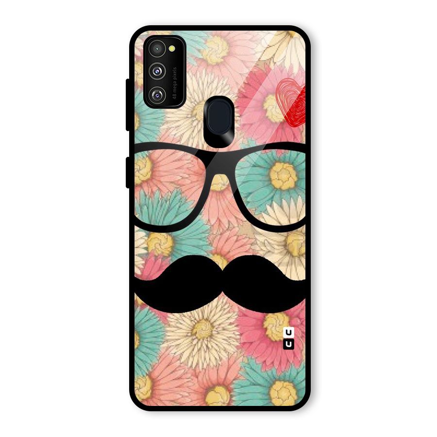 Floral Moustache Glass Back Case for Galaxy M30s