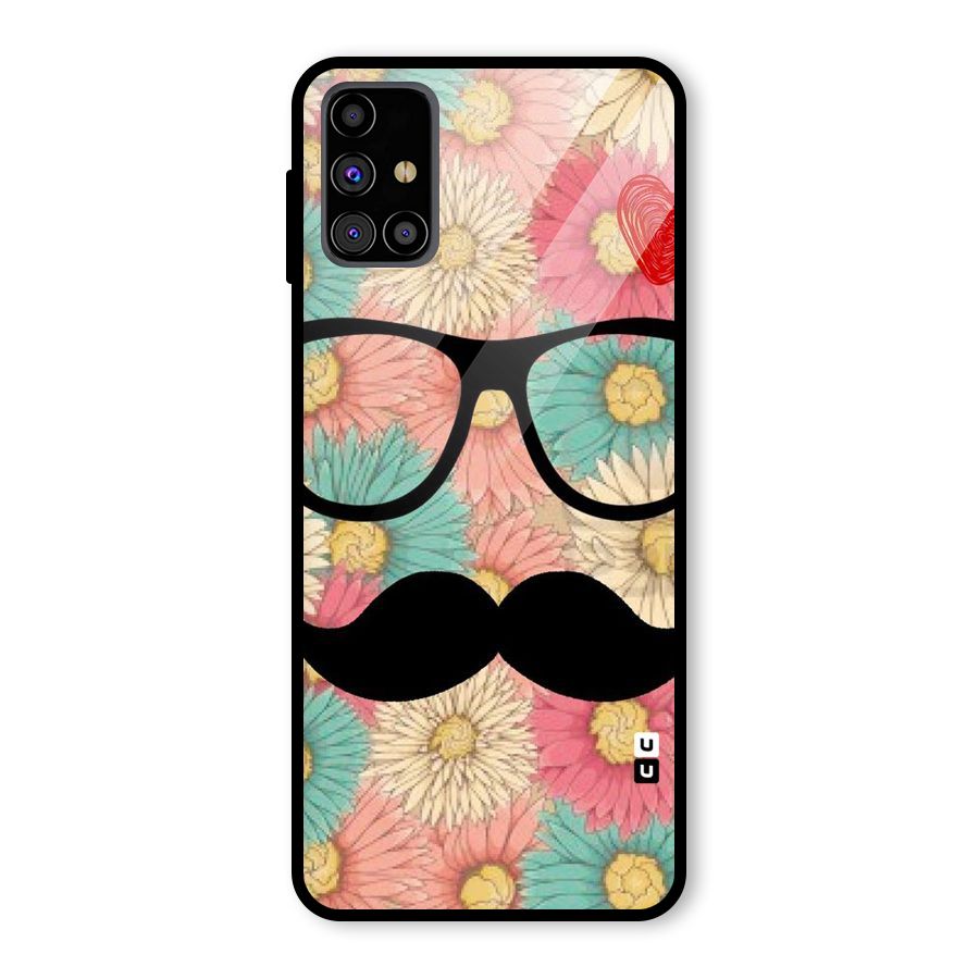 Floral Moustache Glass Back Case for Galaxy M31s