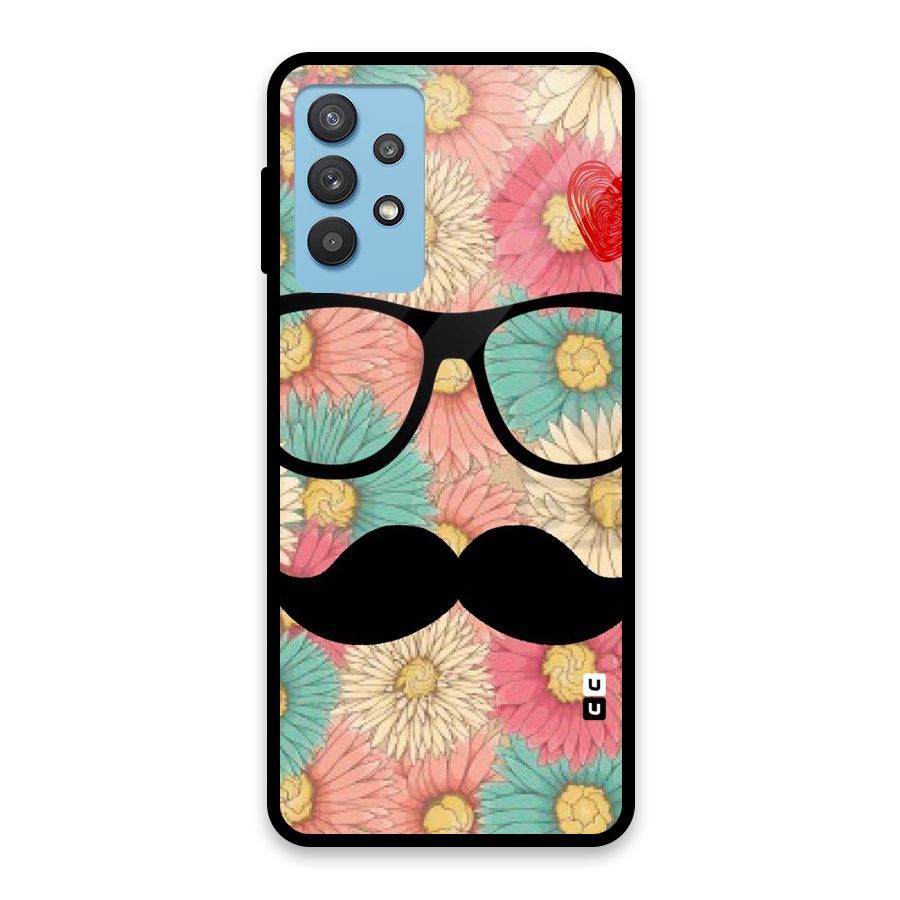 Floral Moustache Glass Back Case for Galaxy M32 5G