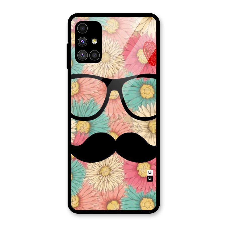 Floral Moustache Glass Back Case for Galaxy M51