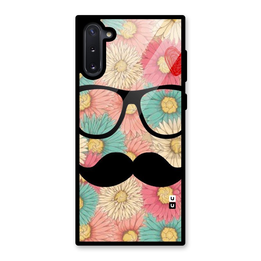 Floral Moustache Glass Back Case for Galaxy Note 10