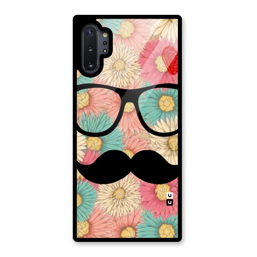 Floral Moustache Glass Back Case for Galaxy Note 10 Plus