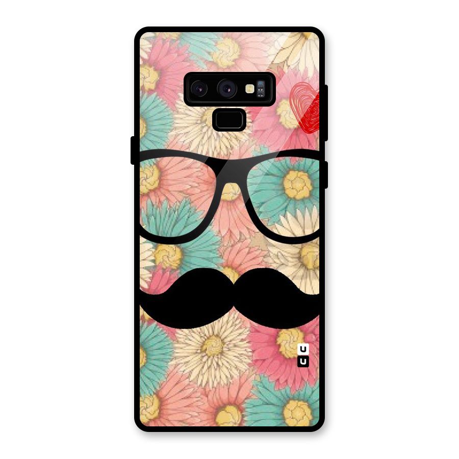 Floral Moustache Glass Back Case for Galaxy Note 9