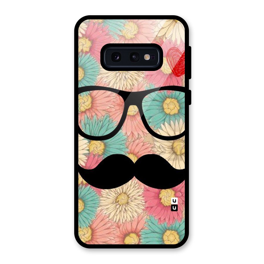 Floral Moustache Glass Back Case for Galaxy S10e