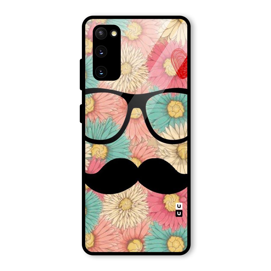 Floral Moustache Glass Back Case for Galaxy S20 FE 5G