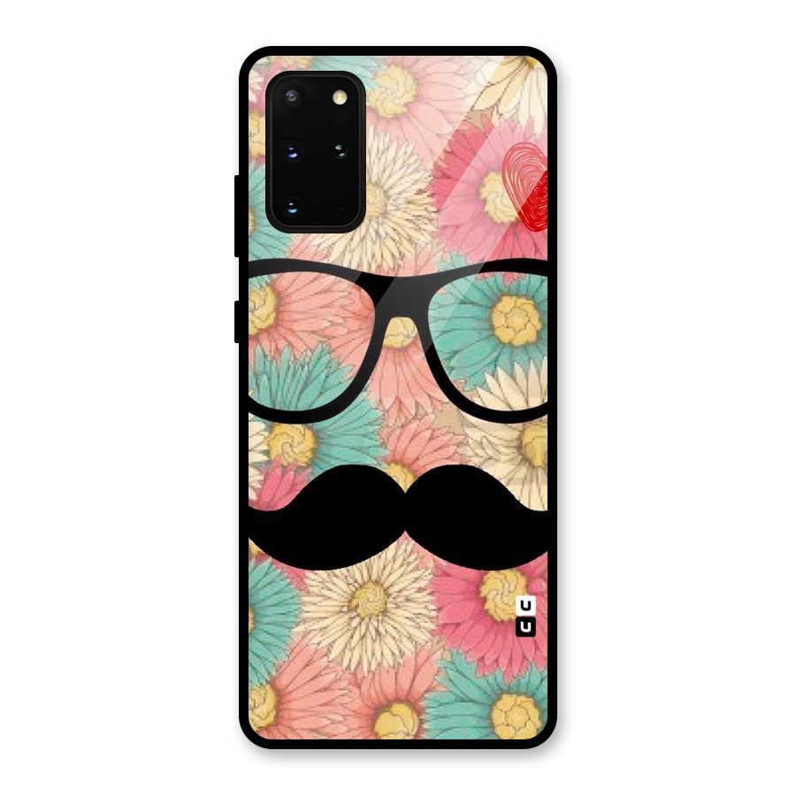 Floral Moustache Glass Back Case for Galaxy S20 Plus