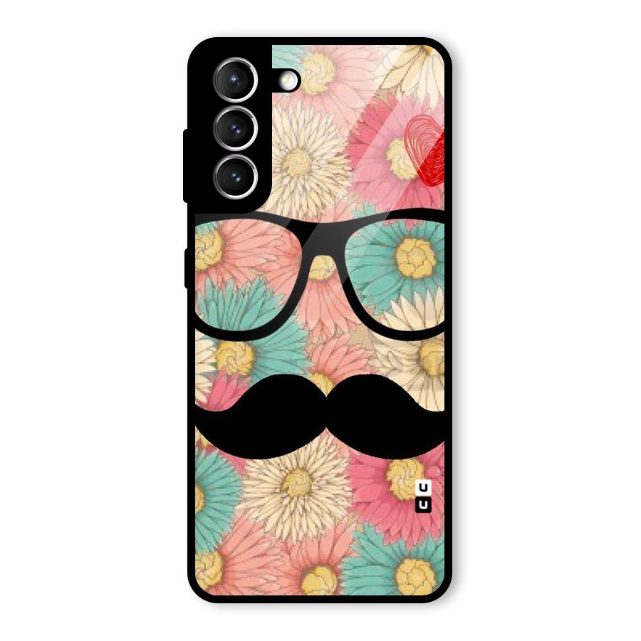 Floral Moustache Glass Back Case for Galaxy S21 5G