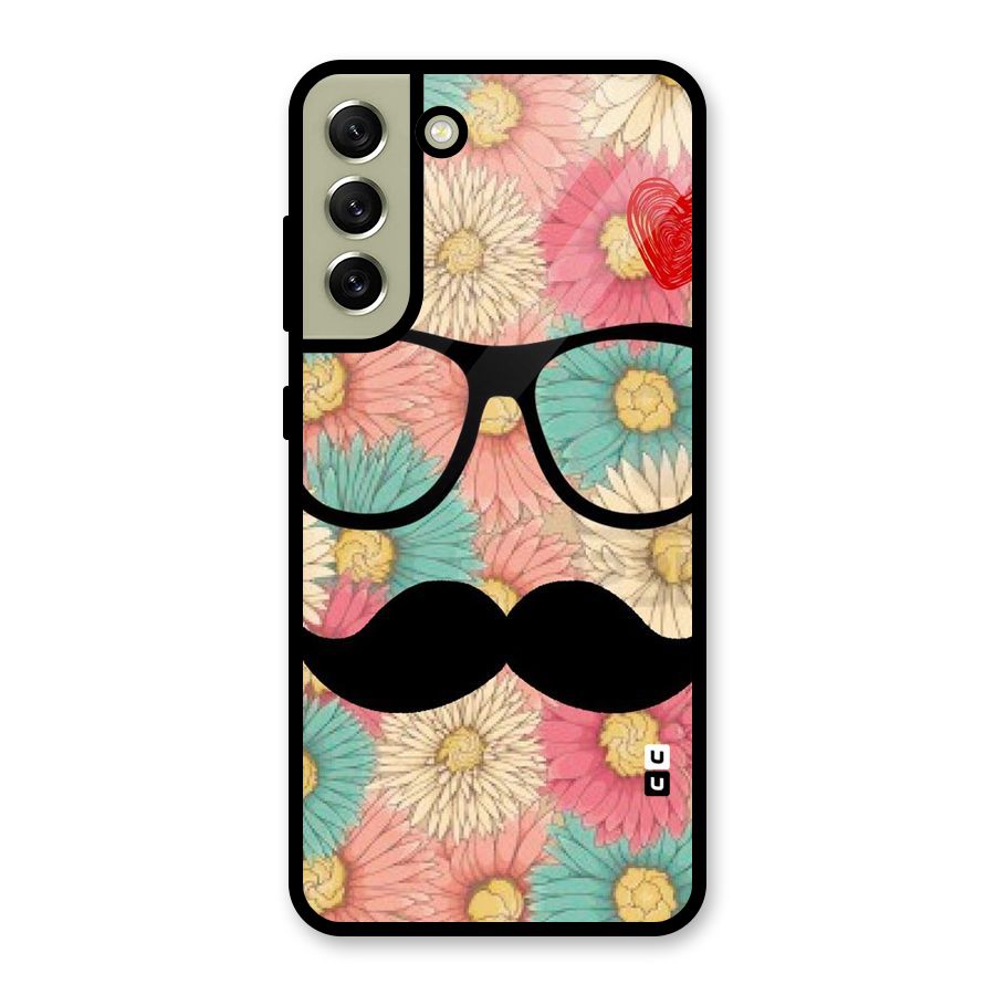 Floral Moustache Glass Back Case for Galaxy S21 FE 5G