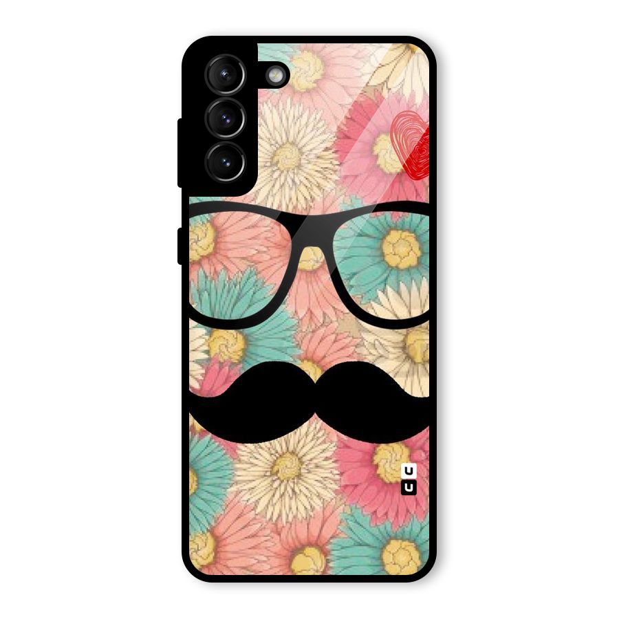 Floral Moustache Glass Back Case for Galaxy S21 Plus