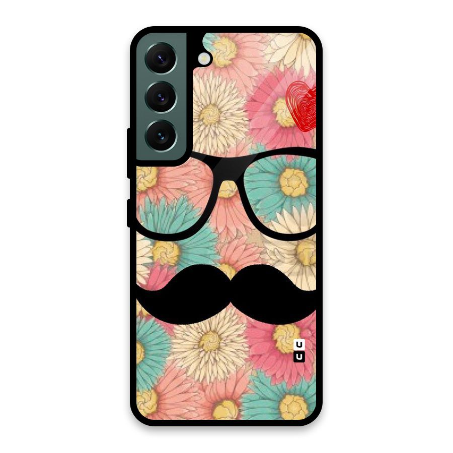 Floral Moustache Glass Back Case for Galaxy S22 5G