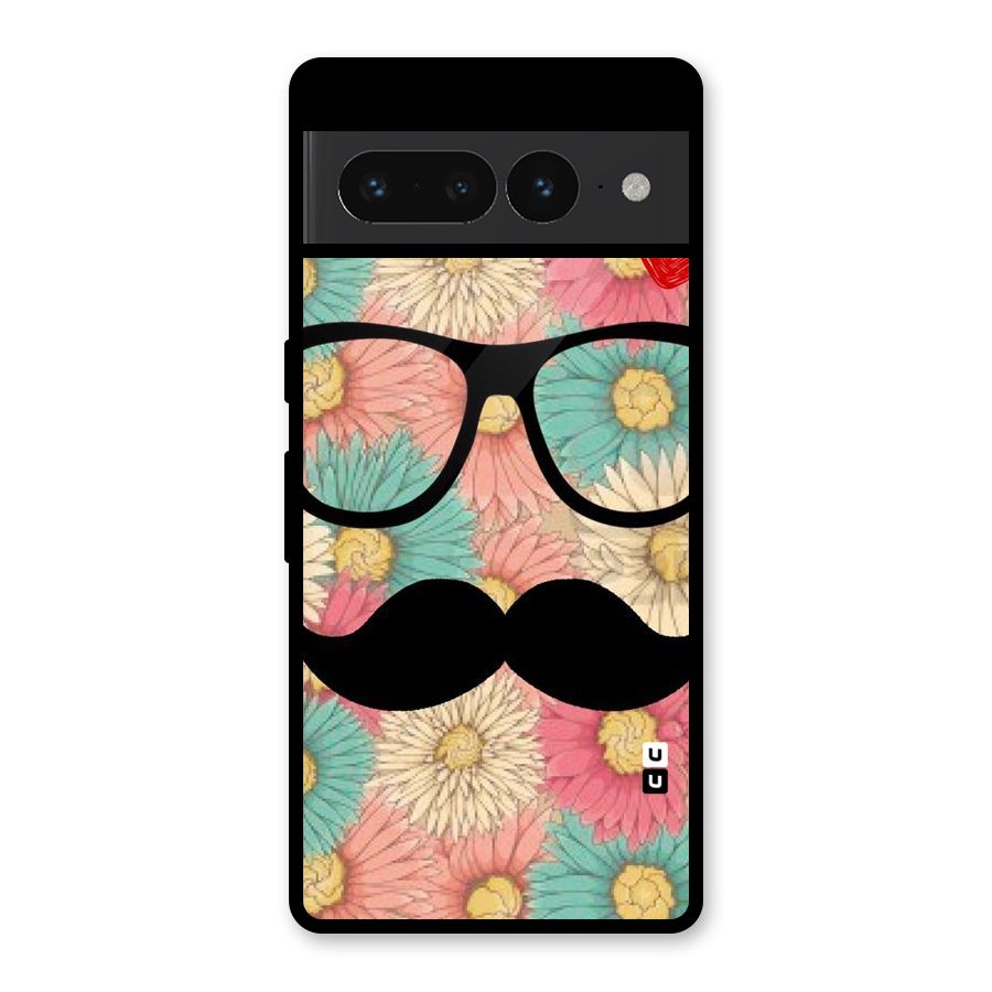 Floral Moustache Glass Back Case for Google Pixel 7 Pro