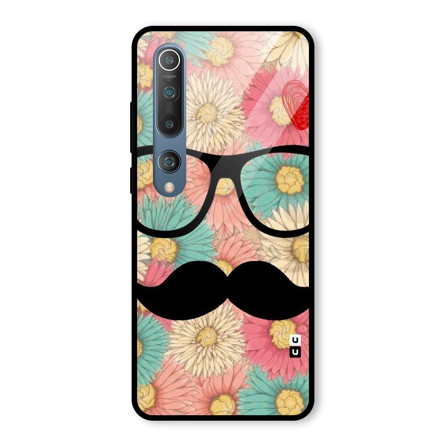 Floral Moustache Glass Back Case for Mi 10