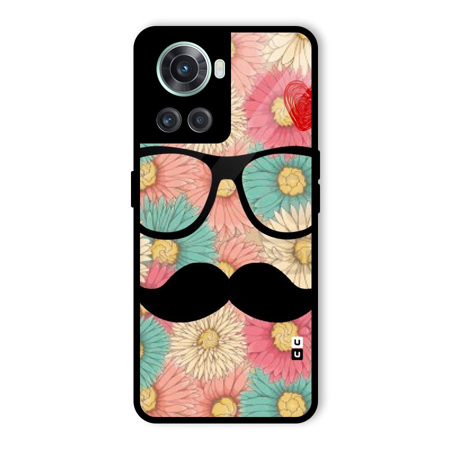 Floral Moustache Glass Back Case for OnePlus 10R