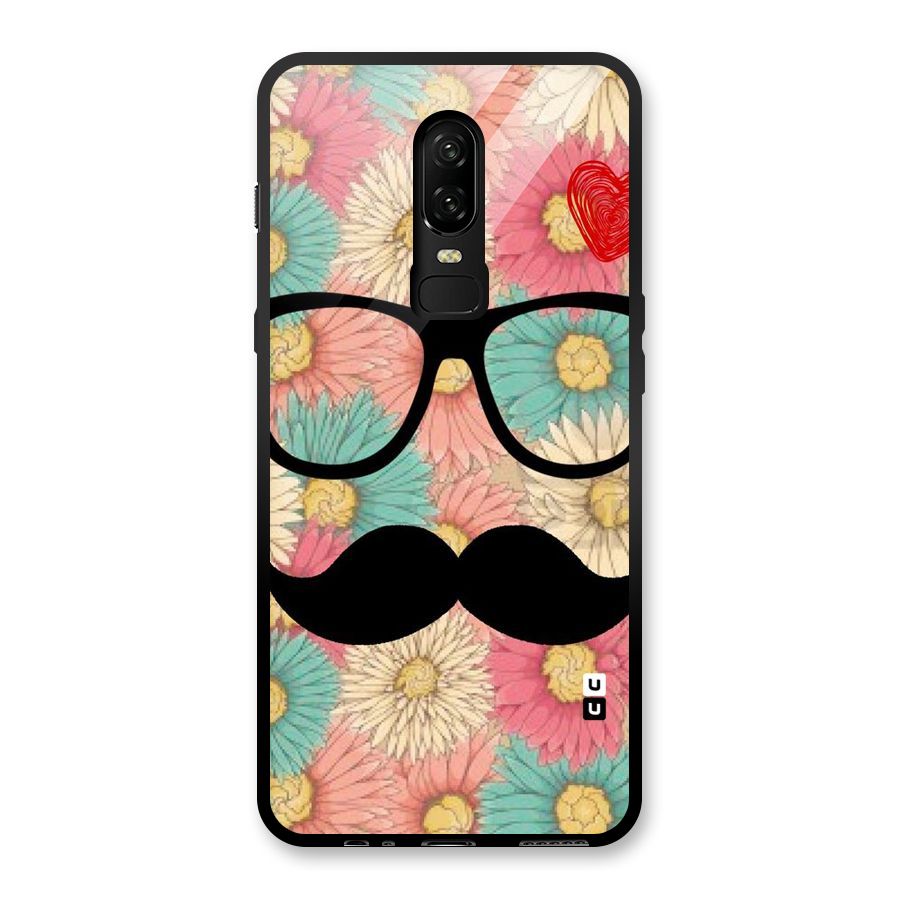 Floral Moustache Glass Back Case for OnePlus 6