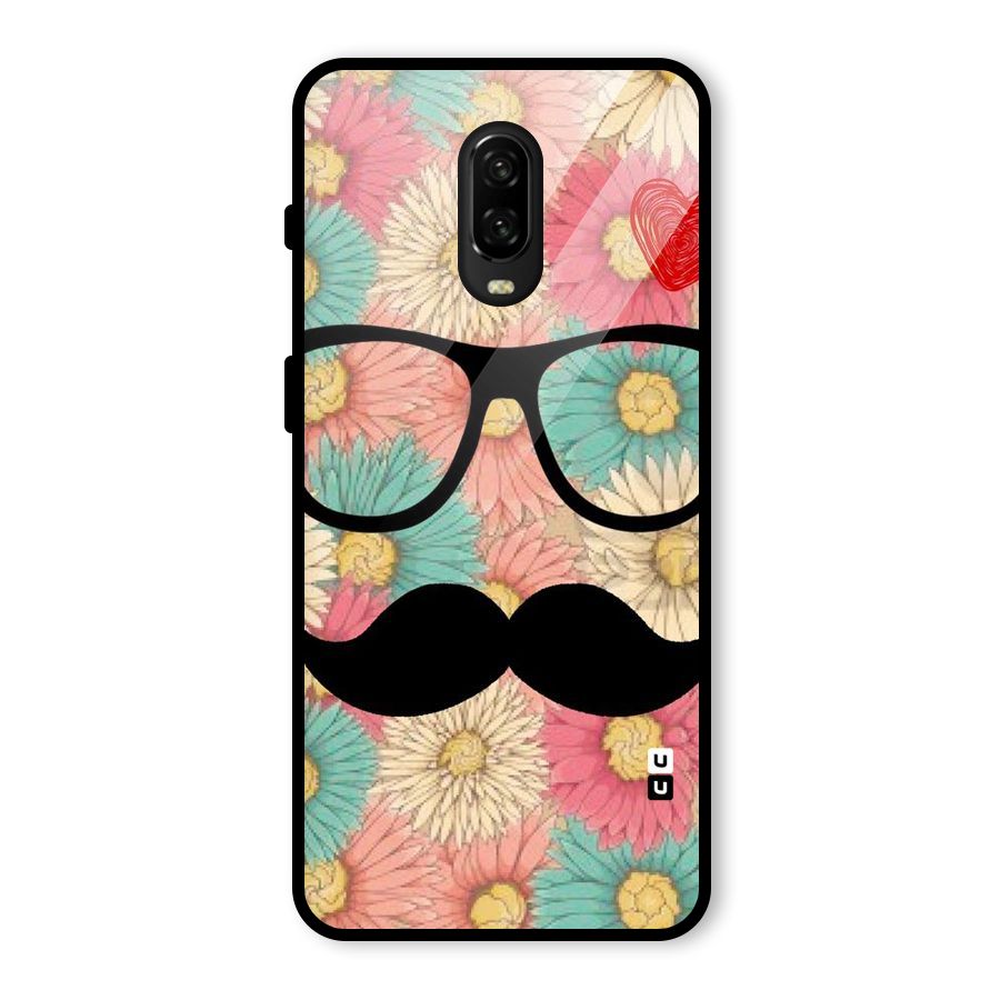 Floral Moustache Glass Back Case for OnePlus 6T