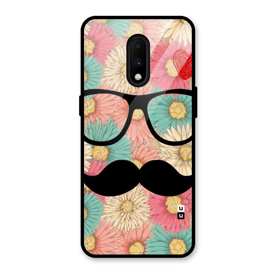 Floral Moustache Glass Back Case for OnePlus 7