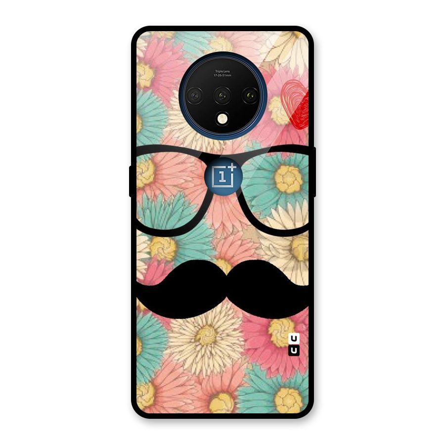 Floral Moustache Glass Back Case for OnePlus 7T
