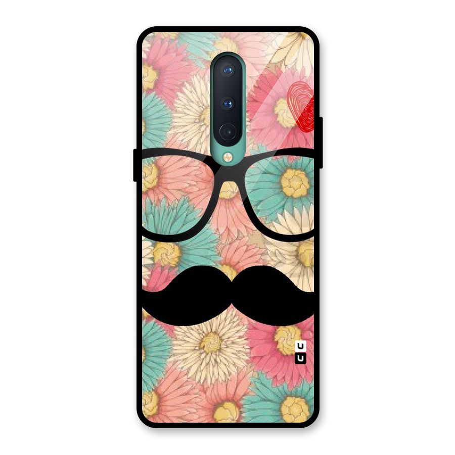 Floral Moustache Glass Back Case for OnePlus 8