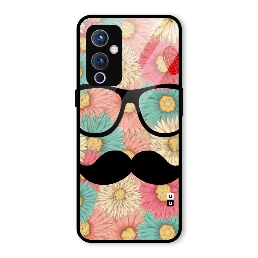 Floral Moustache Glass Back Case for OnePlus 9
