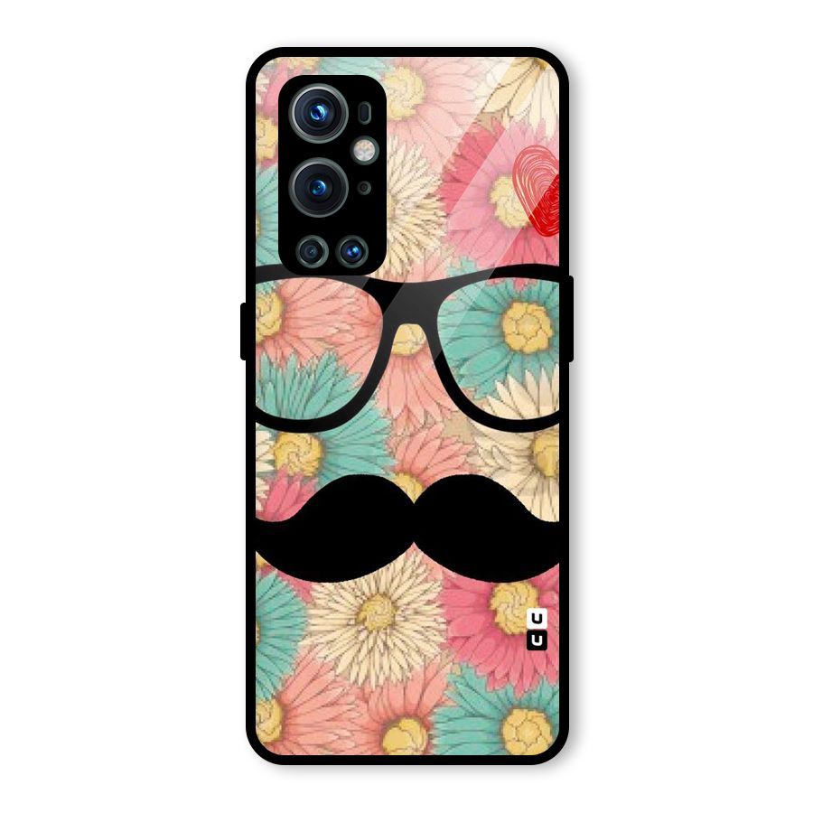 Floral Moustache Glass Back Case for OnePlus 9 Pro