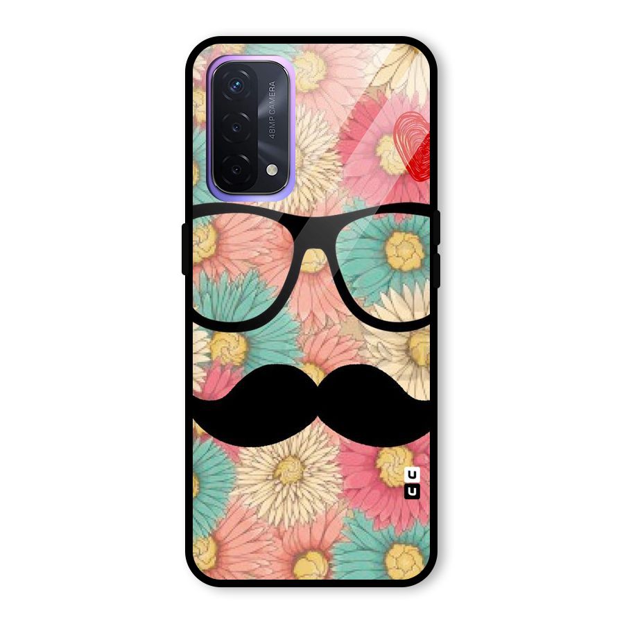 Floral Moustache Glass Back Case for Oppo A74 5G